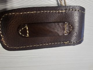 Acero de damasco de bolsillo con funda de cuero