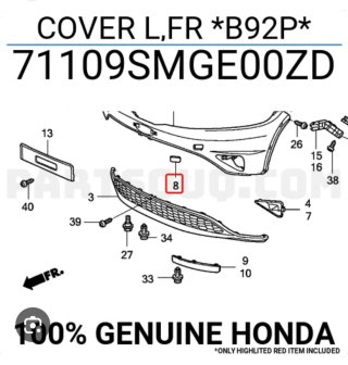 Tapa delantera izq Gancho Remolque Honda Civic