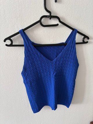 Conjunto Zara Top Azul y Pantalón Beige