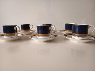 Tazas Noritake porcelana azul y oro