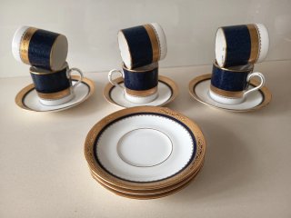 Tazas Noritake porcelana azul y oro