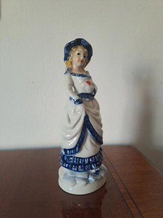 Statuina Dama Porcellana Bianca e Blu Vintage