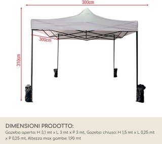 Gazebo Tendone A Fisarmonica Con 4 Pesi Poliestere