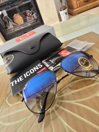 Gafas Ray-Ban Aviator Negro Lente Azul Talla 62