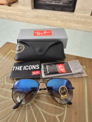 Gafas Ray-Ban Aviator Negro Lente Azul Talla 62