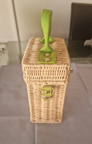 Bolso Cesta Mimbre Asa Verde