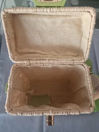 Bolso Cesta Mimbre Asa Verde