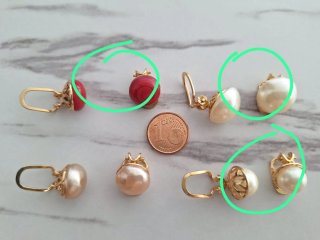 3 pares pendientes perla y coral