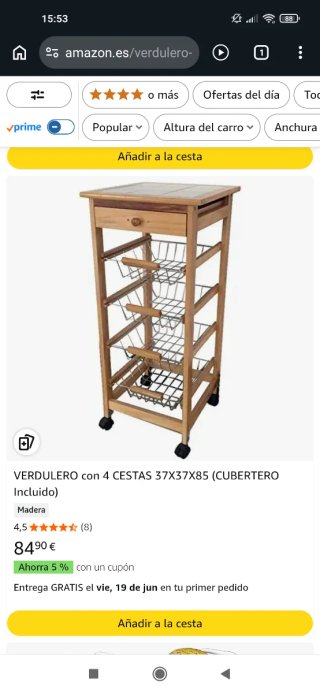 Mueble verdulero madera maciza con ruedas