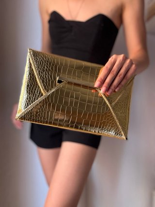 Bolso de fiesta dorado cocodrilo