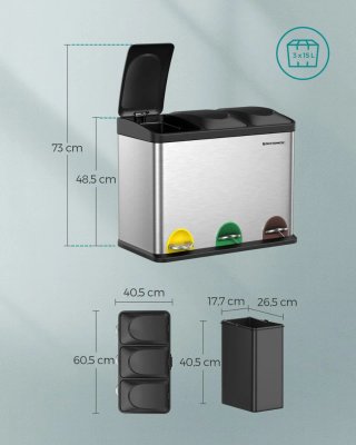 Cubo Reciclaje 45L Triple con Pedales Songmics