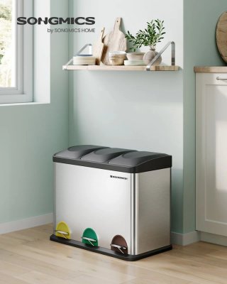 Cubo Reciclaje 45L Triple con Pedales Songmics