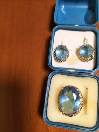 Conjunto Pendientes y Sortija Azul Dorado