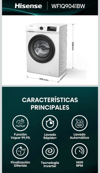 Lavadora Hisense WF1Q9041BW 9kg 1400 RPM Clase A