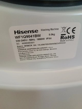 Lavadora Hisense WF1Q9041BW 9kg 1400 RPM Clase A