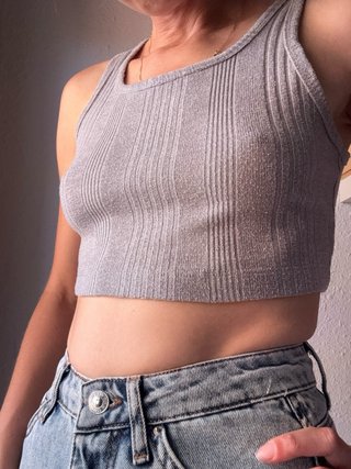 Top corto de canalé gris Talla XS/S