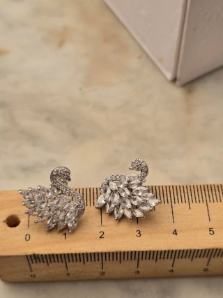 Pendientes Cisne Baño Plata 925 Cristales