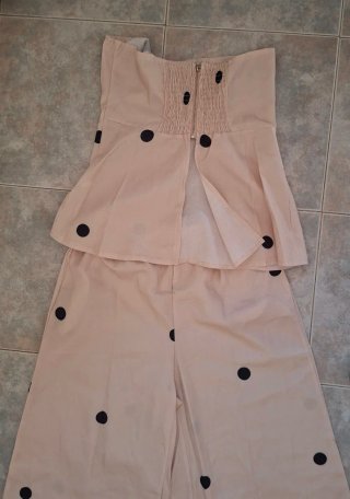 Conjunto top y pantalón lunares beige
