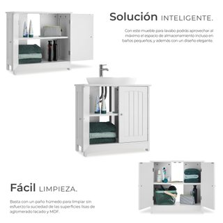 Mueble de lavabo 2 amplios compartimentos 62 x 30 x 60 cm blanco