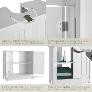 Mueble de lavabo 2 amplios compartimentos 62 x 30 x 60 cm blanco