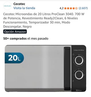 Cecotec Microondas 20L ProClean 3040 Negro
