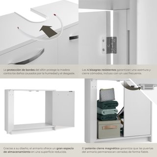 Mueble bajo lavabo con gran capacidad de carga de 20 kg, blanco