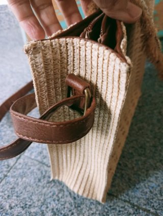 Bolso de rafia beige y multicolor