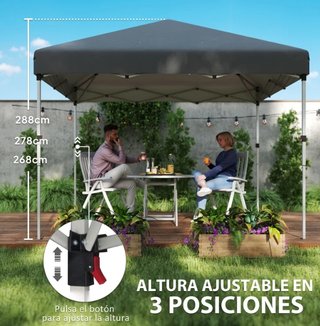 Carpa Plegable Pop-up 3x3m 2 Paredes Gris