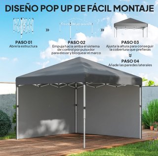 Carpa Plegable Pop-up 3x3m 2 Paredes Gris
