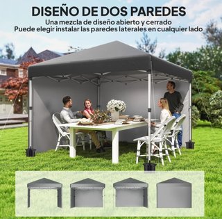 Carpa Plegable Pop-up 3x3m 2 Paredes Gris