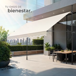 Toldo plegable para balcón con manivela, 350x120x211 - 304 cm, beige