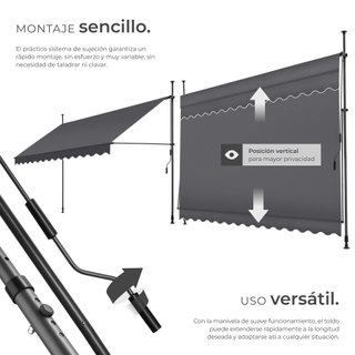 Toldo plegable para balcón con manivela 350x120x211 - 304 cm, negro