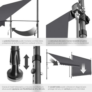 Toldo plegable para balcón con manivela 350x120x211 - 304 cm, negro