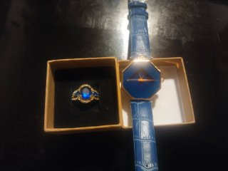 Conjunto Anillo y Reloj Azul y Dorado