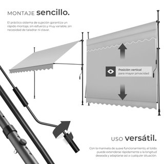 Toldo plegable para balcón con manivela 300x120x211-304 cm, gris claro