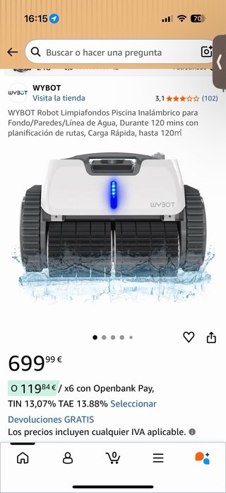 Robot Limpiafondos Wybot Osprey 700 Inalámbrico