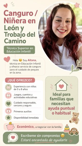 Canguro/Niñera en León y Trobajo del Camino.