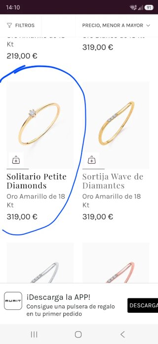 Solitario Mumit oro 18k y brillante. T10 (15,9 mm)
