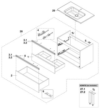 Mueble Baño Roca Gap 2 Cajones Nogal