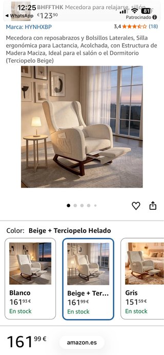 Mecedora beige con reposabrazos ,bolsillos lateral