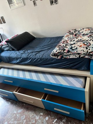 Cama nido madera con dos colchones y cajones