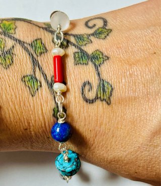Pulsera multigemas artesana en plata de ley 925