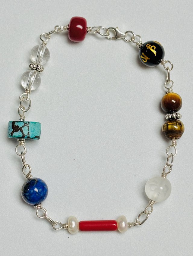 Pulsera multigemas artesana en plata de ley 925