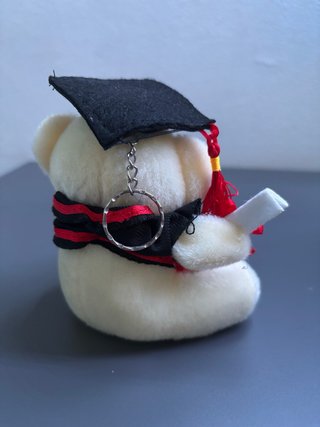 Oso graduado con diploma y llavero