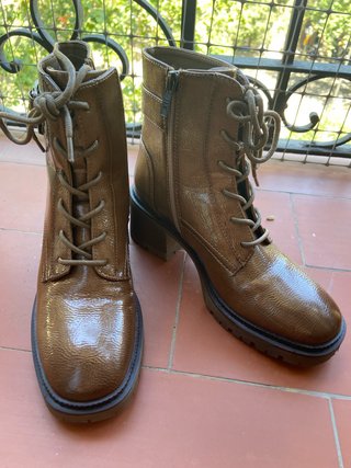 Botines Mujer Marrón Dorado Hebilla Cremallera