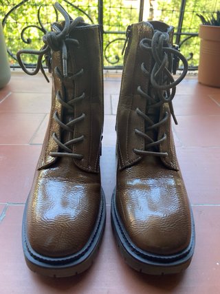 Botines Mujer Marrón Dorado Hebilla Cremallera