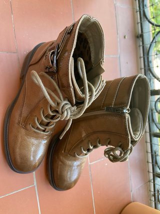Botines Mujer Marrón Dorado Hebilla Cremallera