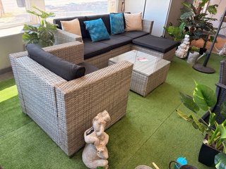 Conjunto Muebles Jardín Mimbre Beige y Negro