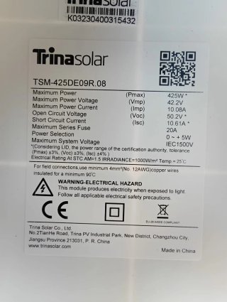 7 Paneles Solares TrinaSolar TSM-425DE09R.08