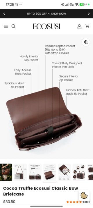 Bolso cartera oficina ECOSUSI cuero granate